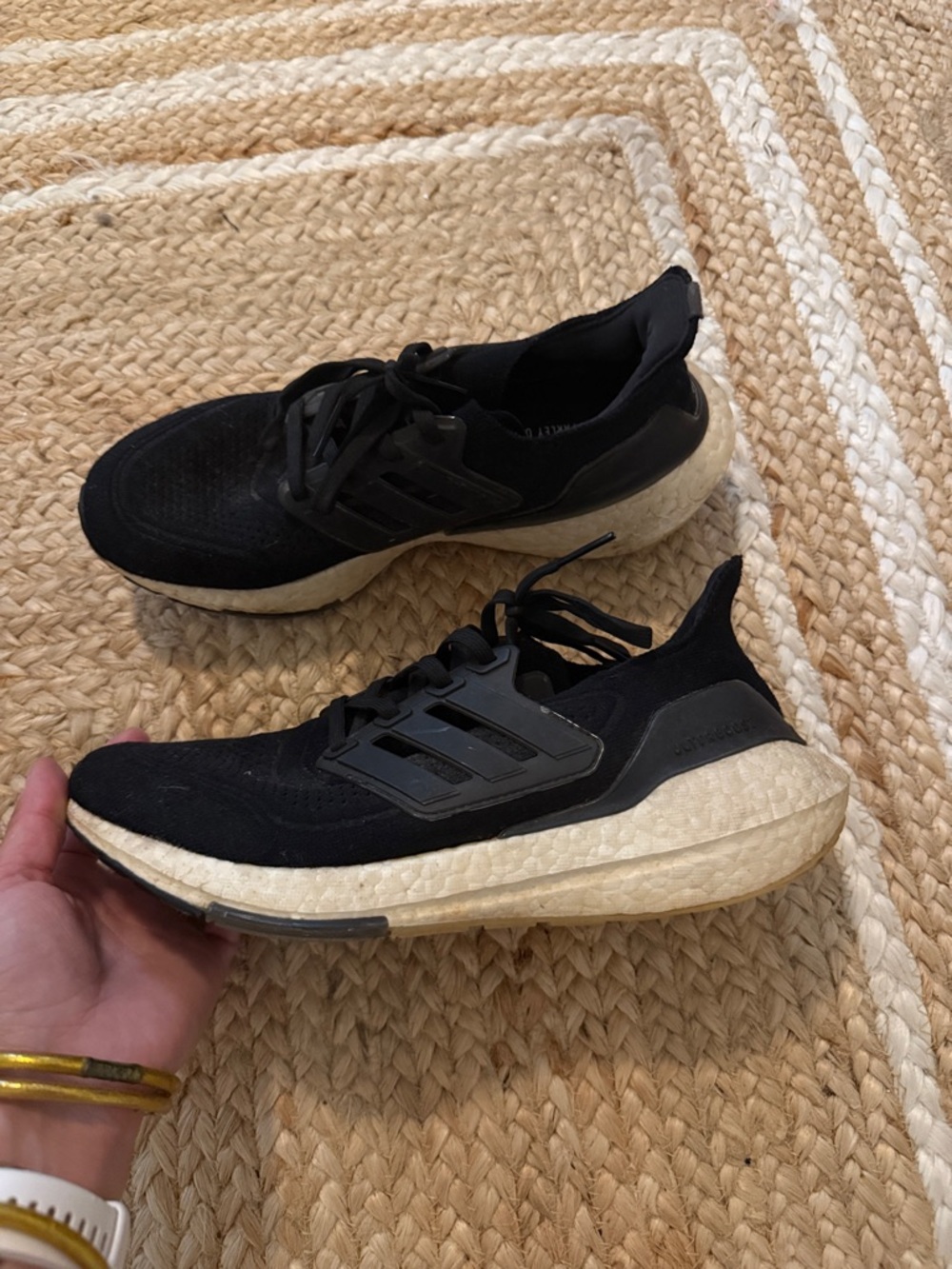 adidas Black Knit Trainers with Cream Boost-style Midsole